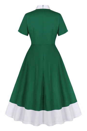 Vestido asimétrico con volantes de la década de 1950 en verde oscuro con lazos
